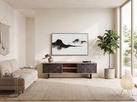Lowboard FineBuy TV Board Akazie Massivholz 150 cm mit Steinoptik Fronten Groß – Ansicht 5