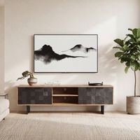 Lowboard FineBuy TV Board Akazie Massivholz 150 cm mit Steinoptik Fronten Groß – Ansicht 1