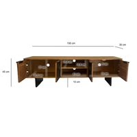 Lowboard FineBuy TV Board Akazie Massivholz 150 cm mit Steinoptik Fronten Groß – Ansicht 3