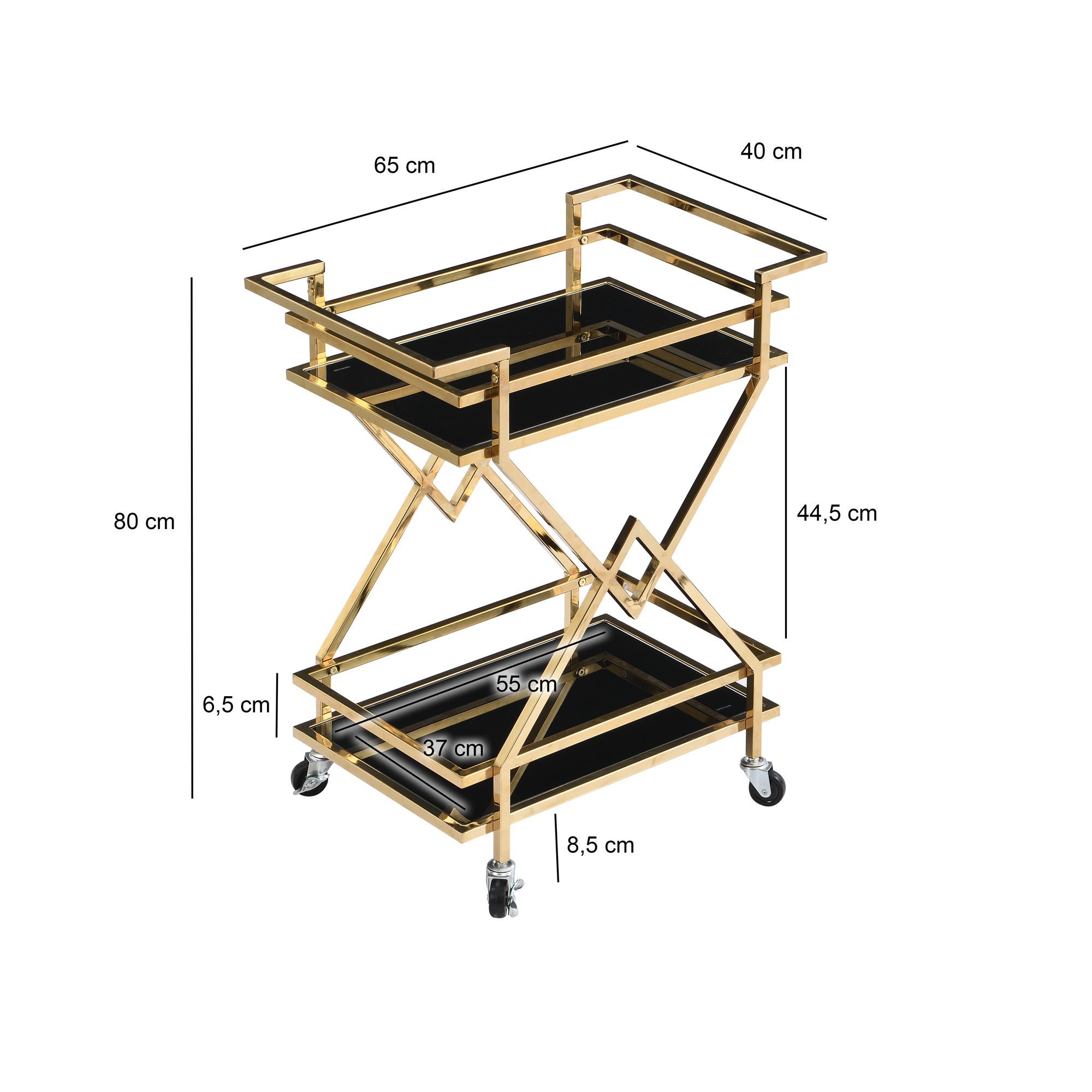 Servierwagen FineBuy Moderner Barwagen mit Rollen Gold Glas Metall 65x80x40 cm – Ansicht 3