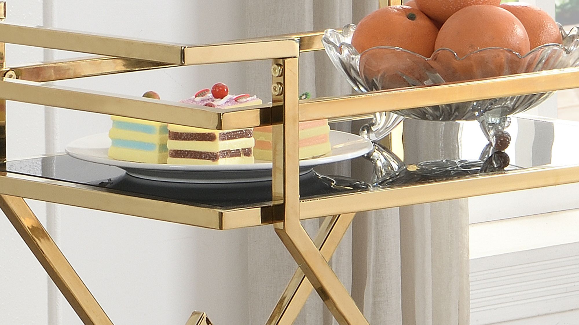 Servierwagen FineBuy Moderner Barwagen mit Rollen Gold Glas Metall 65x80x40 cm – Ansicht 5