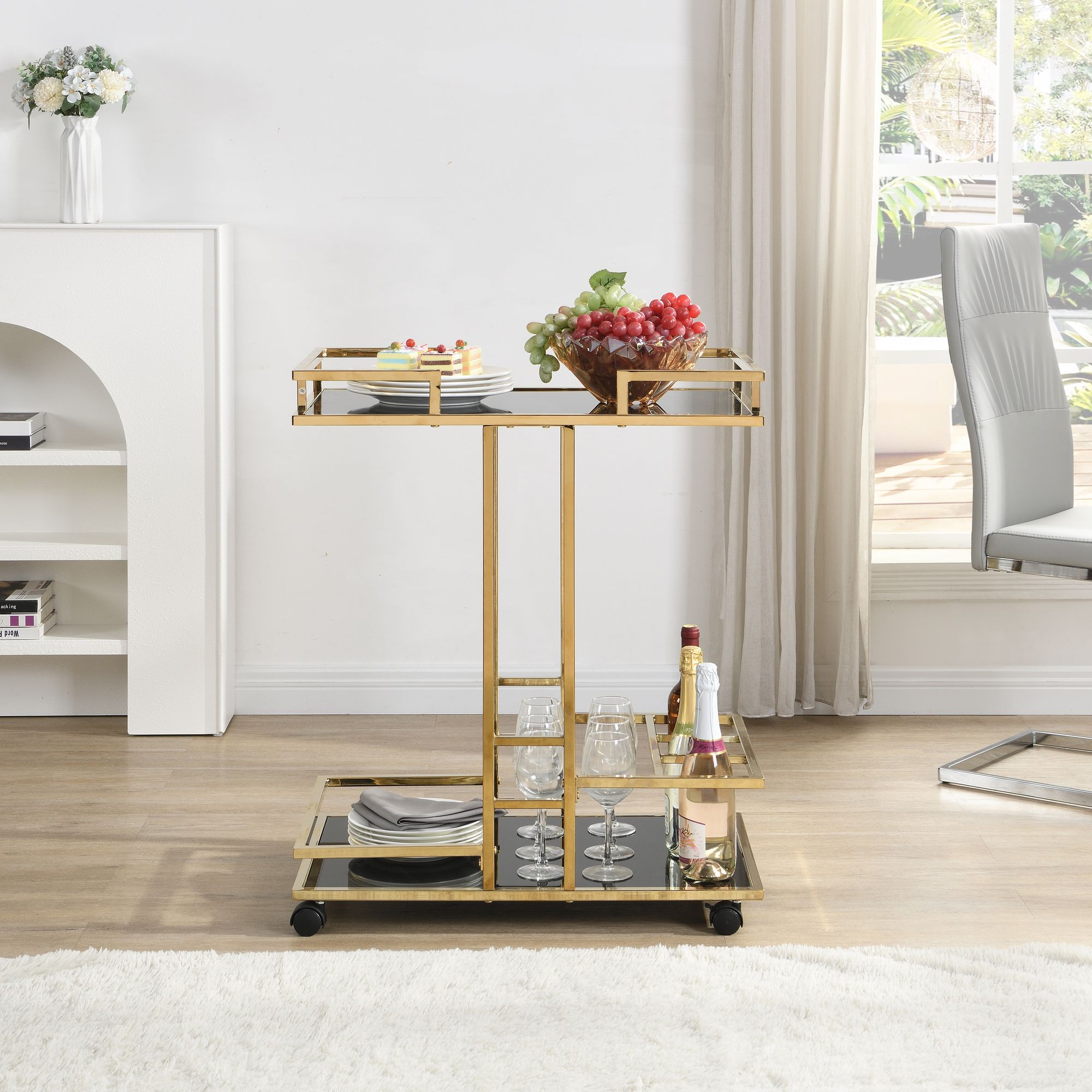 Servierwagen FineBuy Barwagen Gold Glas Metall 67,5 cm Rollwagen Flaschenhalter – Ansicht 4