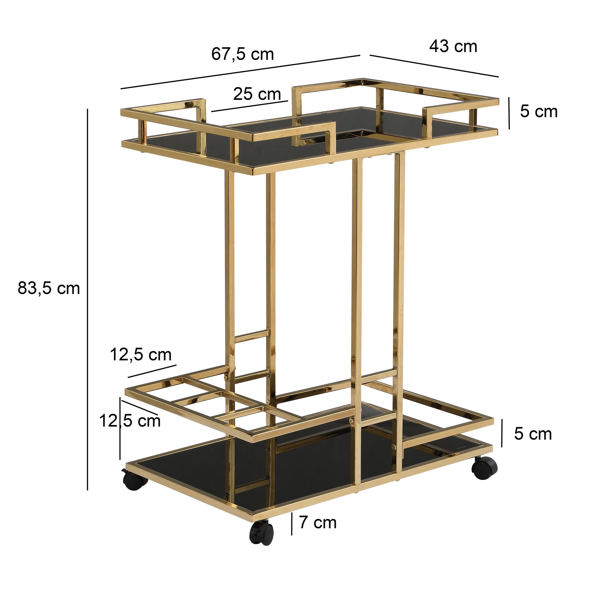 Servierwagen FineBuy Barwagen Gold Glas Metall 67,5 cm Rollwagen Flaschenhalter – Ansicht 3