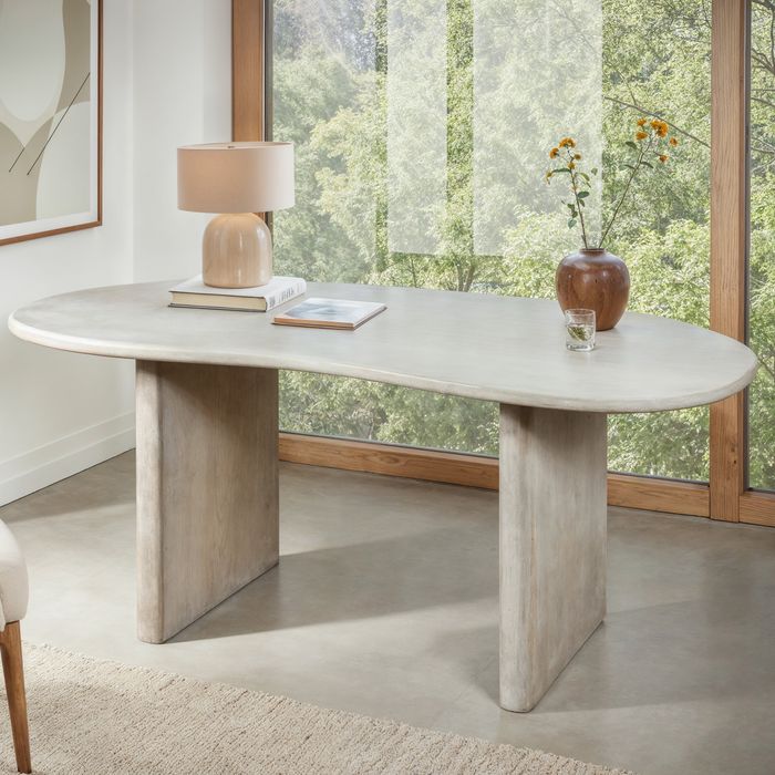 FineBuy Schreibtisch 180x90x75 cm Mango Massivholz Computertisch Retro, Homeoffice Bürotisch Massiv Nierenform in Weiß, Holztisch Laptoptisch Arbeitszimmer