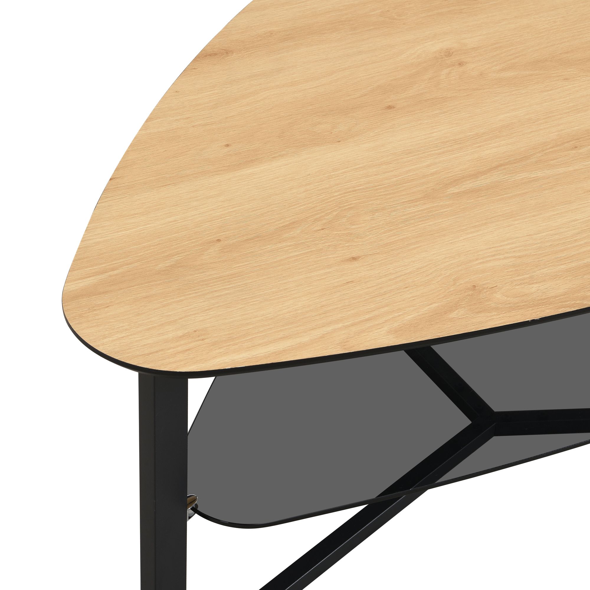 Wohnzimmertisch FineBuy Couchtisch Nierenförmig Eiche Optik Glas Ablage 110 cm – Ansicht 5