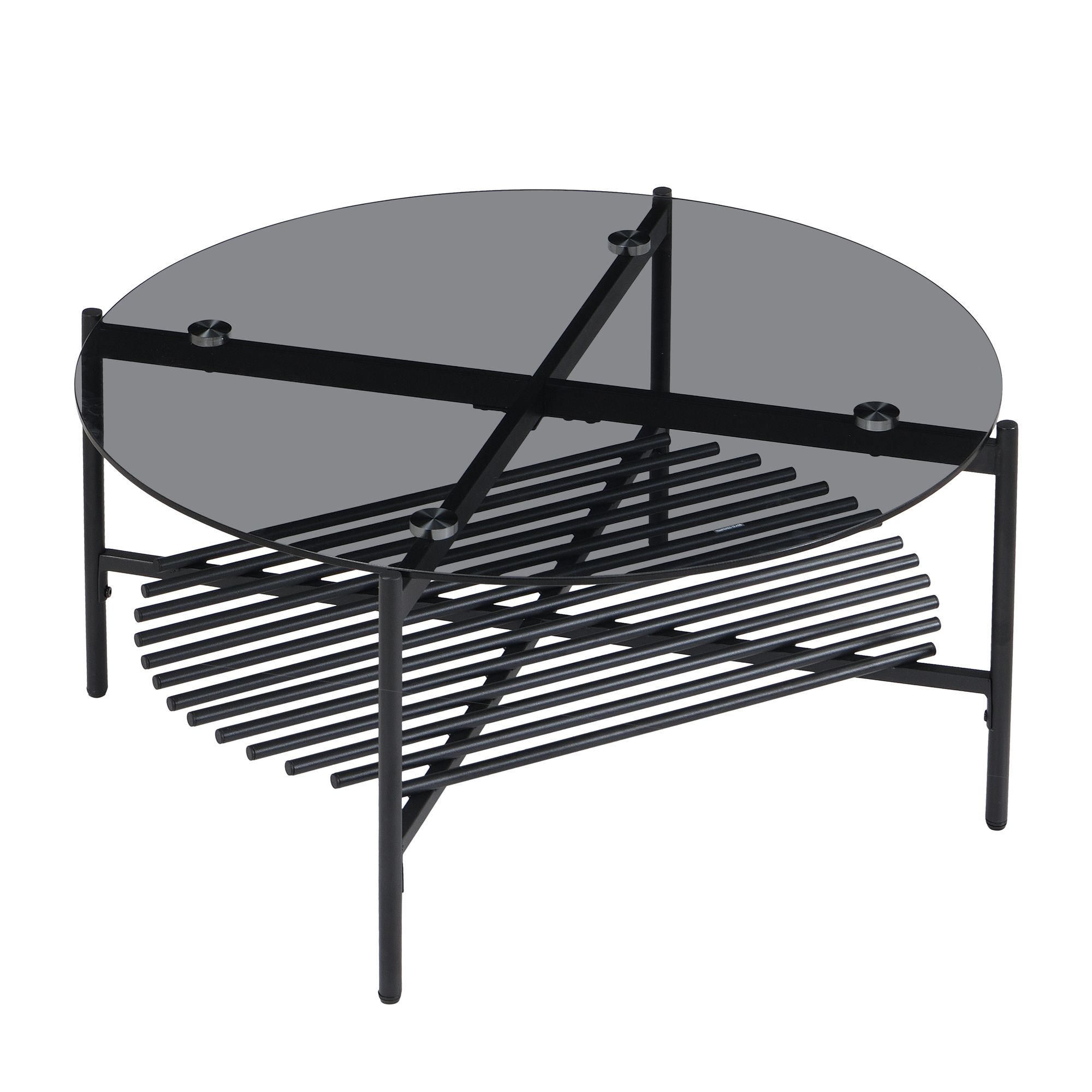 Couchtisch FineBuy Wohnzimmertisch Glas Metall 80 cm Schwarz Rund Sofatisch – Ansicht 6