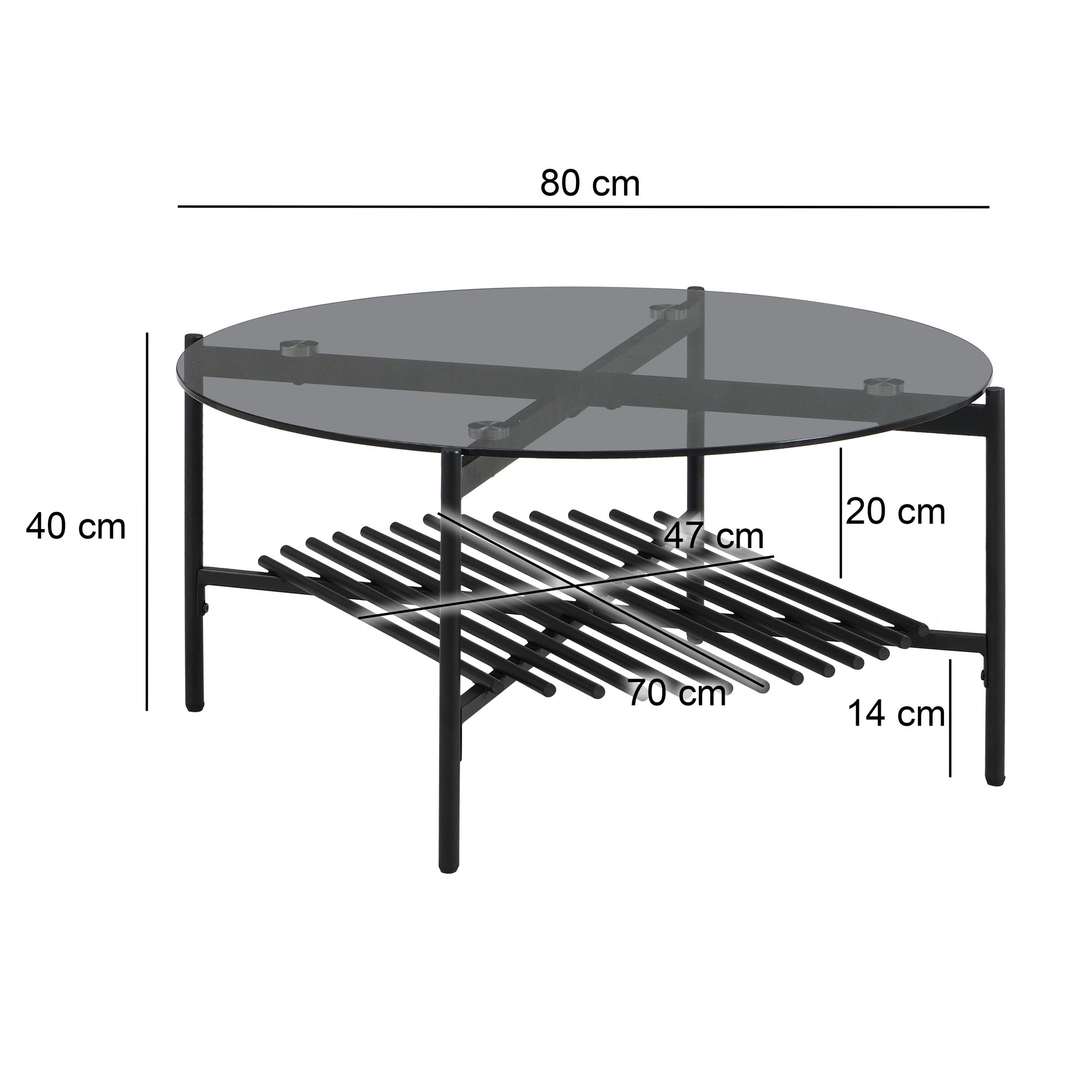 Couchtisch FineBuy Wohnzimmertisch Glas Metall 80 cm Schwarz Rund Sofatisch – Ansicht 3