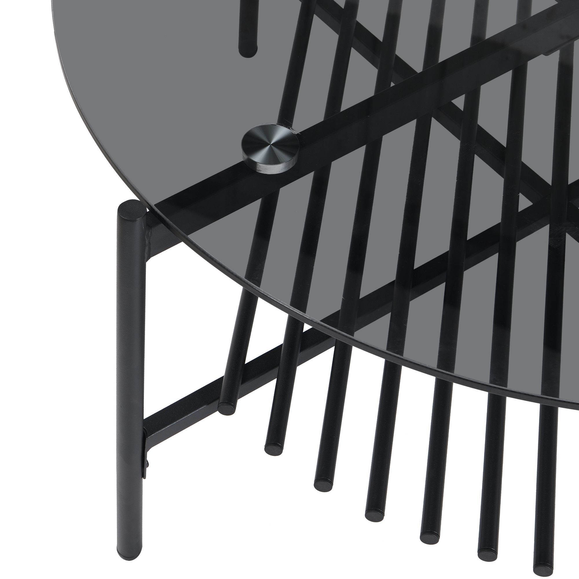 Couchtisch FineBuy Wohnzimmertisch Glas Metall 80 cm Schwarz Rund Sofatisch – Ansicht 5