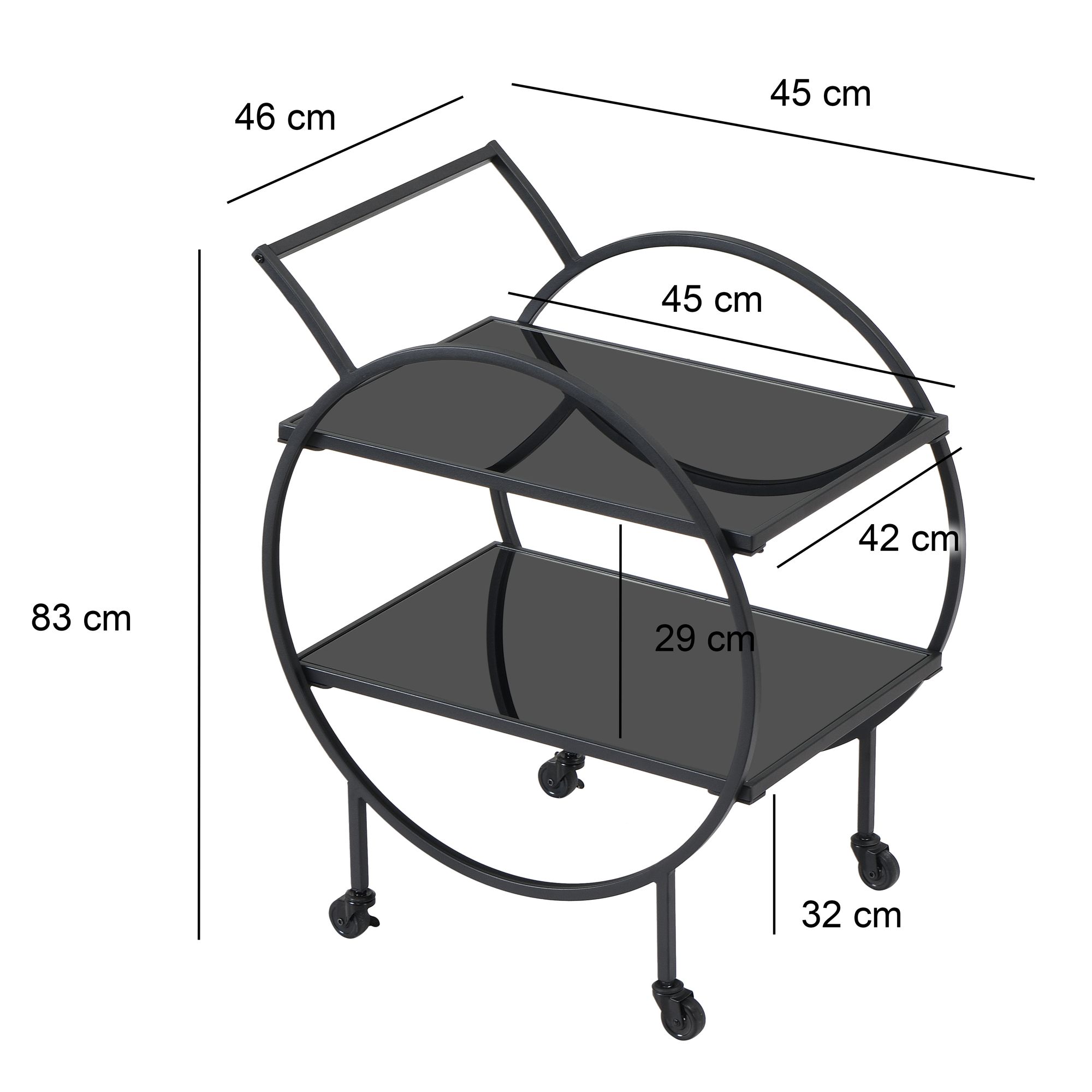Servierwagen FineBuy Barwagen Metall Schwarz Glas Rollwagen 2 Etagen Rollen – Ansicht 3