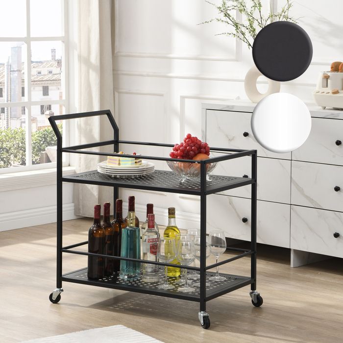 FineBuy Servierwagen Metall 79x45x83 cm mit Rollen & Bremsen, Küchenwagen 2 Ebenen, Barwagen & Rollwagen Modern, Beistellwagen für Küche, Esszimmer, Wohnzimmer