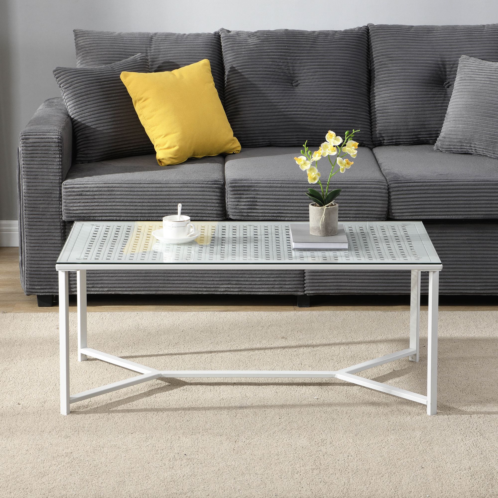 Couchtisch FineBuy Sofatisch Glas Metall 100 cm Wohnzimmertisch Rechteckig – Ansicht 4