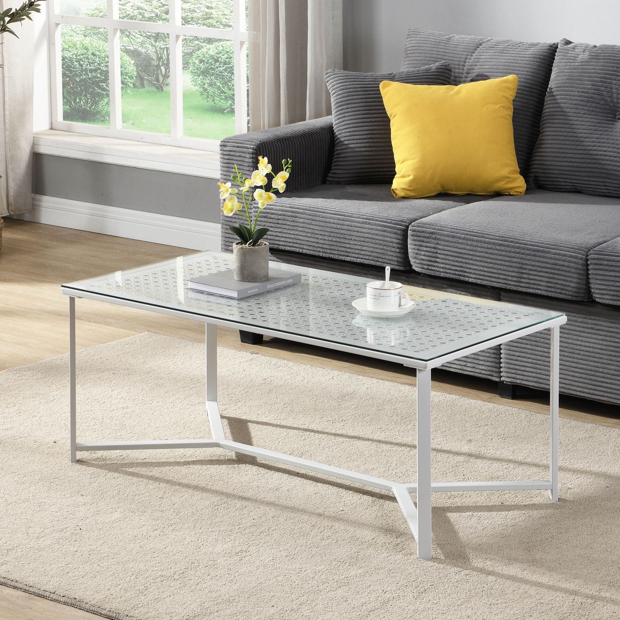 Couchtisch FineBuy Sofatisch Glas Metall 100 cm Wohnzimmertisch Rechteckig – Ansicht 2