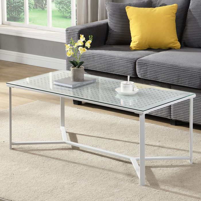 FineBuy Couchtisch Glas Metall 100 cm, Rechteckiger Wohnzimmertisch Modern mit Glasplatte & Metallgestell, Sofatisch im Industrial Design für Wohnzimmer