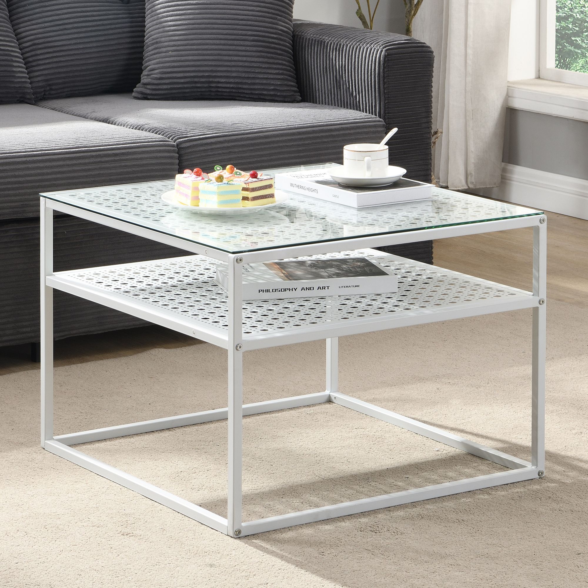 Couchtisch FineBuy Glas Metall 60 cm Quadratisch Wohnzimmertisch Ablage Modern – Ansicht 1