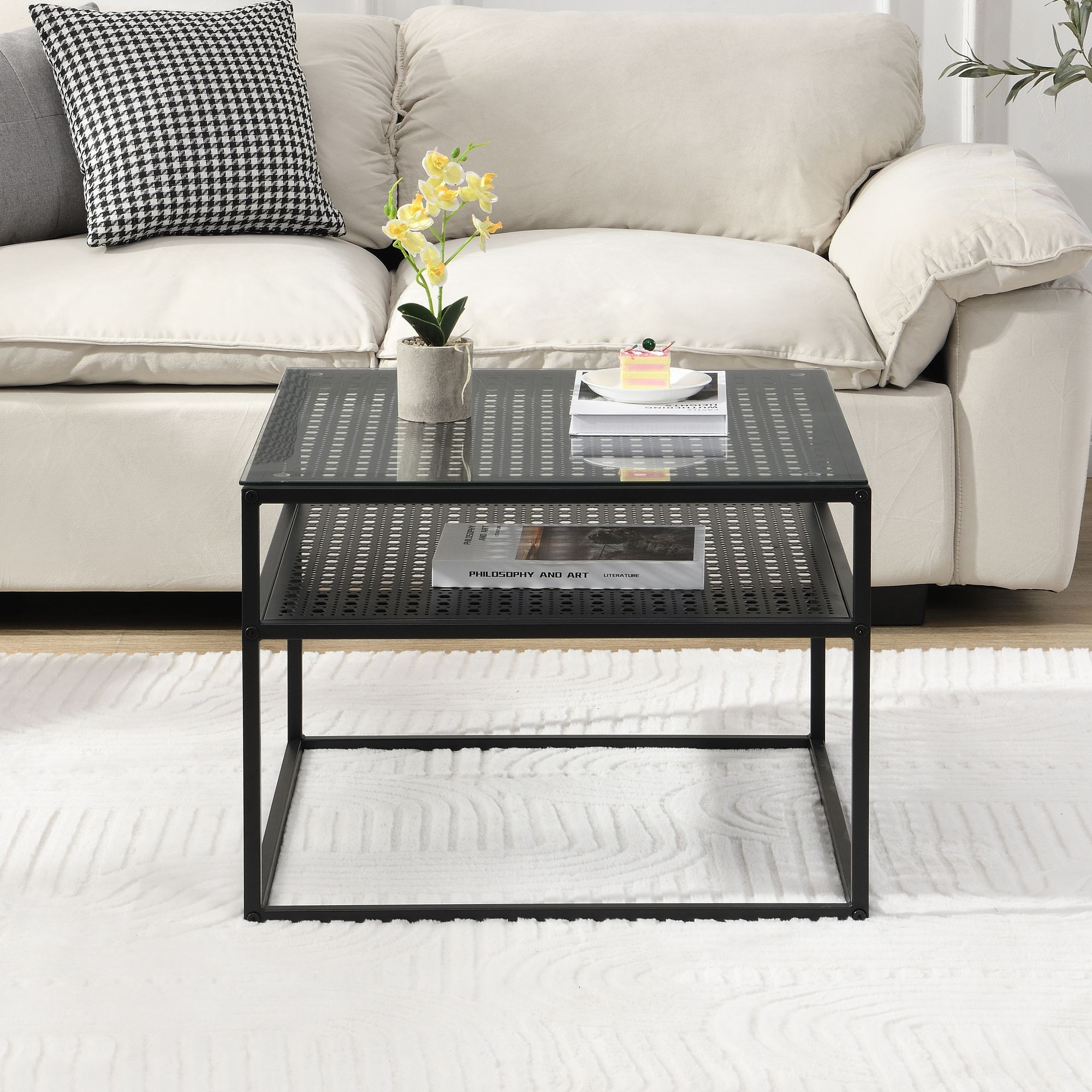 Couchtisch FineBuy Glas Metall 60 cm Quadratisch Wohnzimmertisch Ablage Modern – Ansicht 4