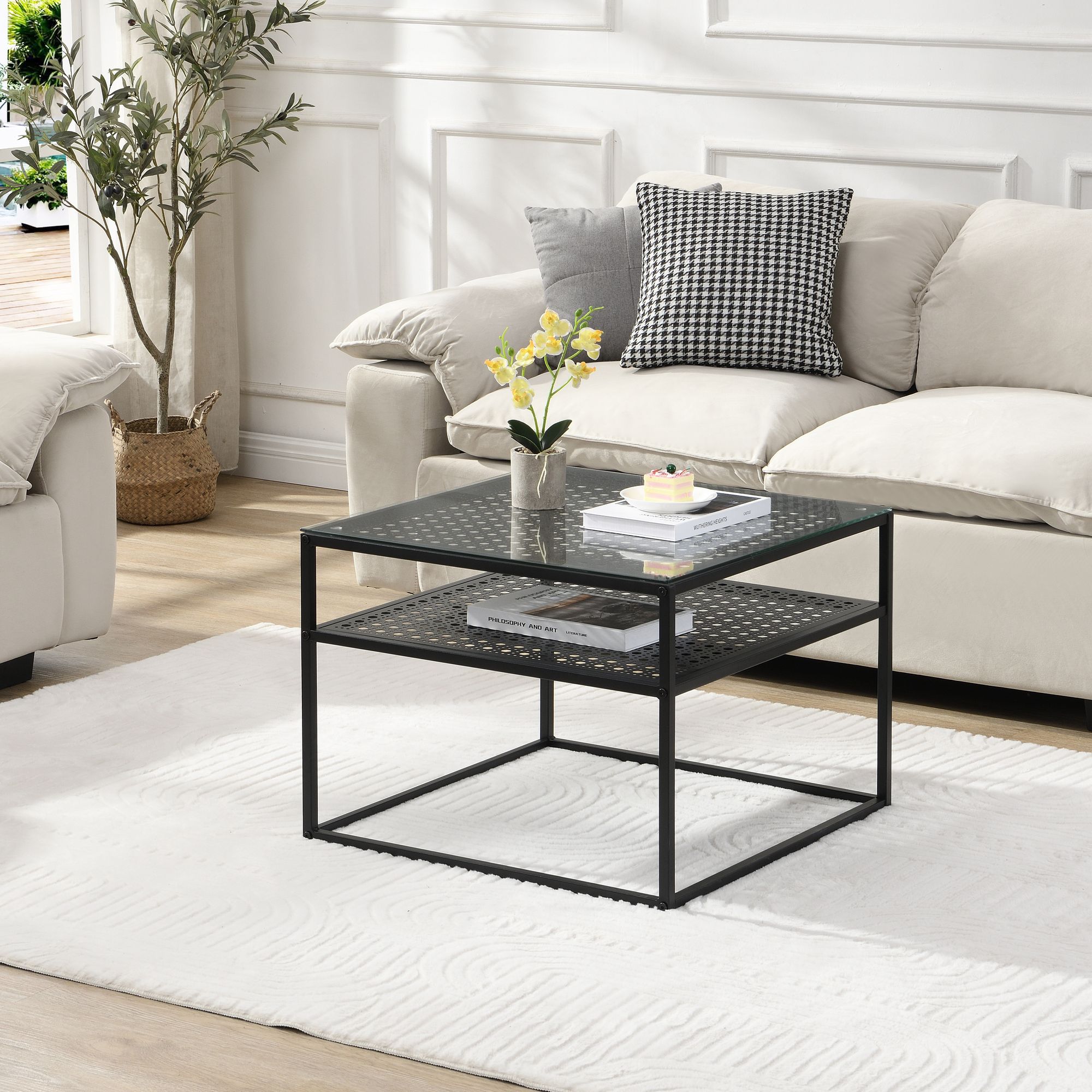 Couchtisch FineBuy Glas Metall 60 cm Quadratisch Wohnzimmertisch Ablage Modern – Ansicht 2