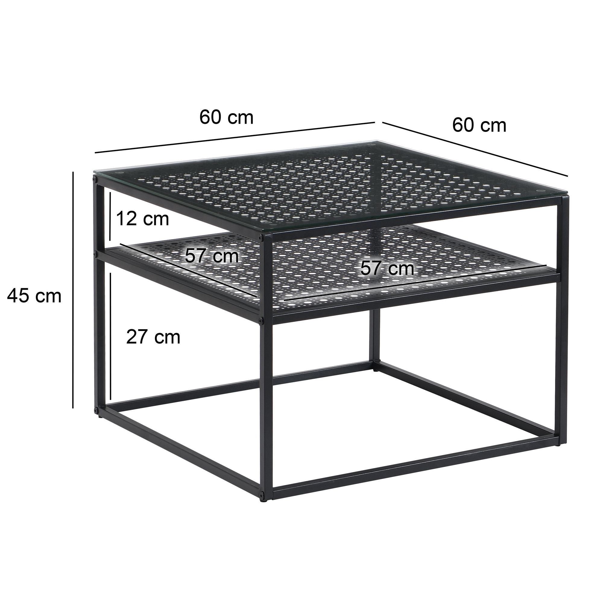 Couchtisch FineBuy Glas Metall 60 cm Quadratisch Wohnzimmertisch Ablage Modern – Ansicht 3