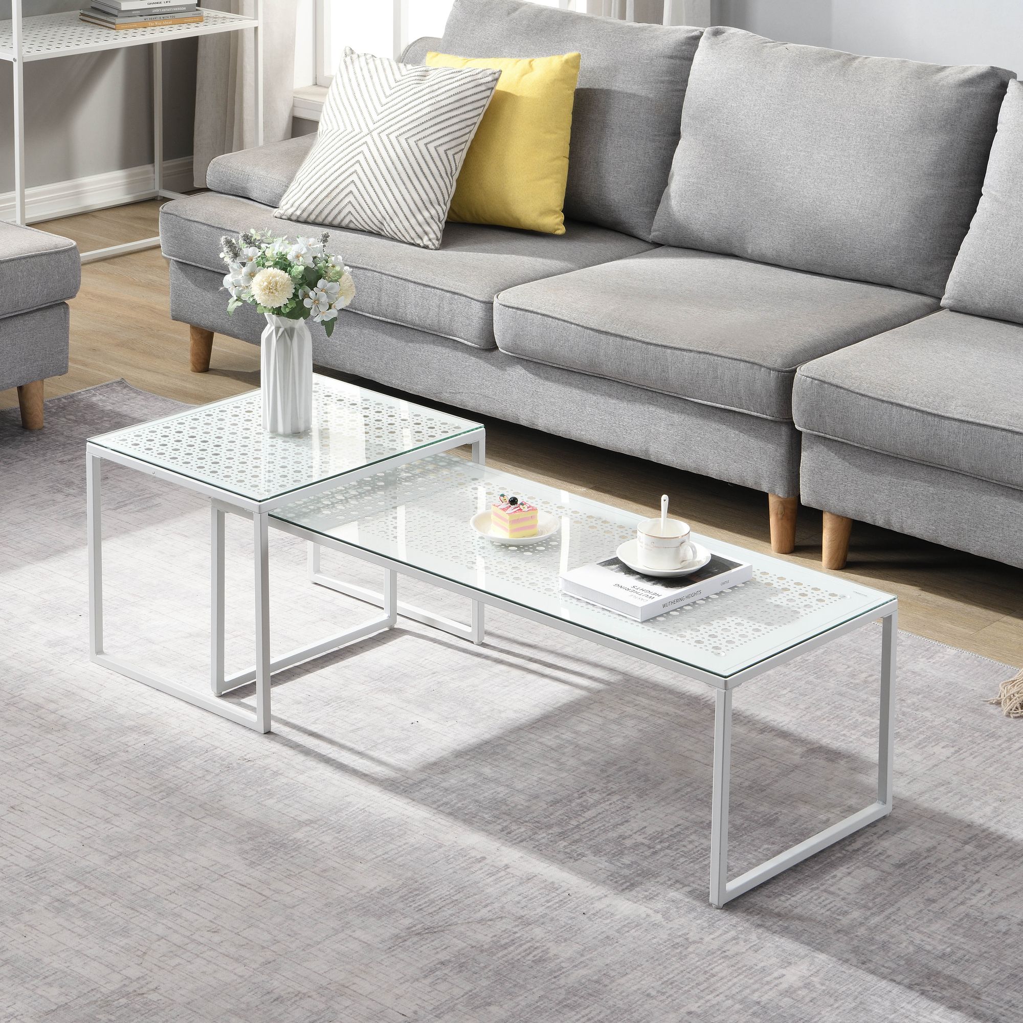 Satztisch FineBuy 2er Set Glasplatte Metallgestell Couchtisch Sofatisch Modern – Ansicht 2