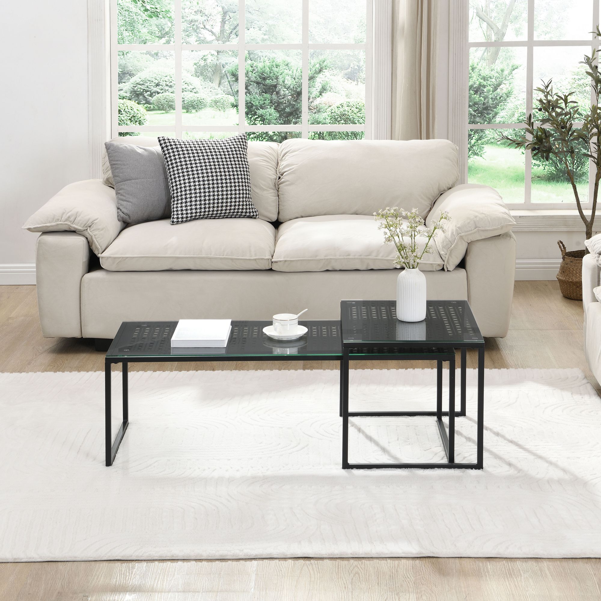Satztisch FineBuy 2er Set Glasplatte Metallgestell Couchtisch Sofatisch Modern – Ansicht 4