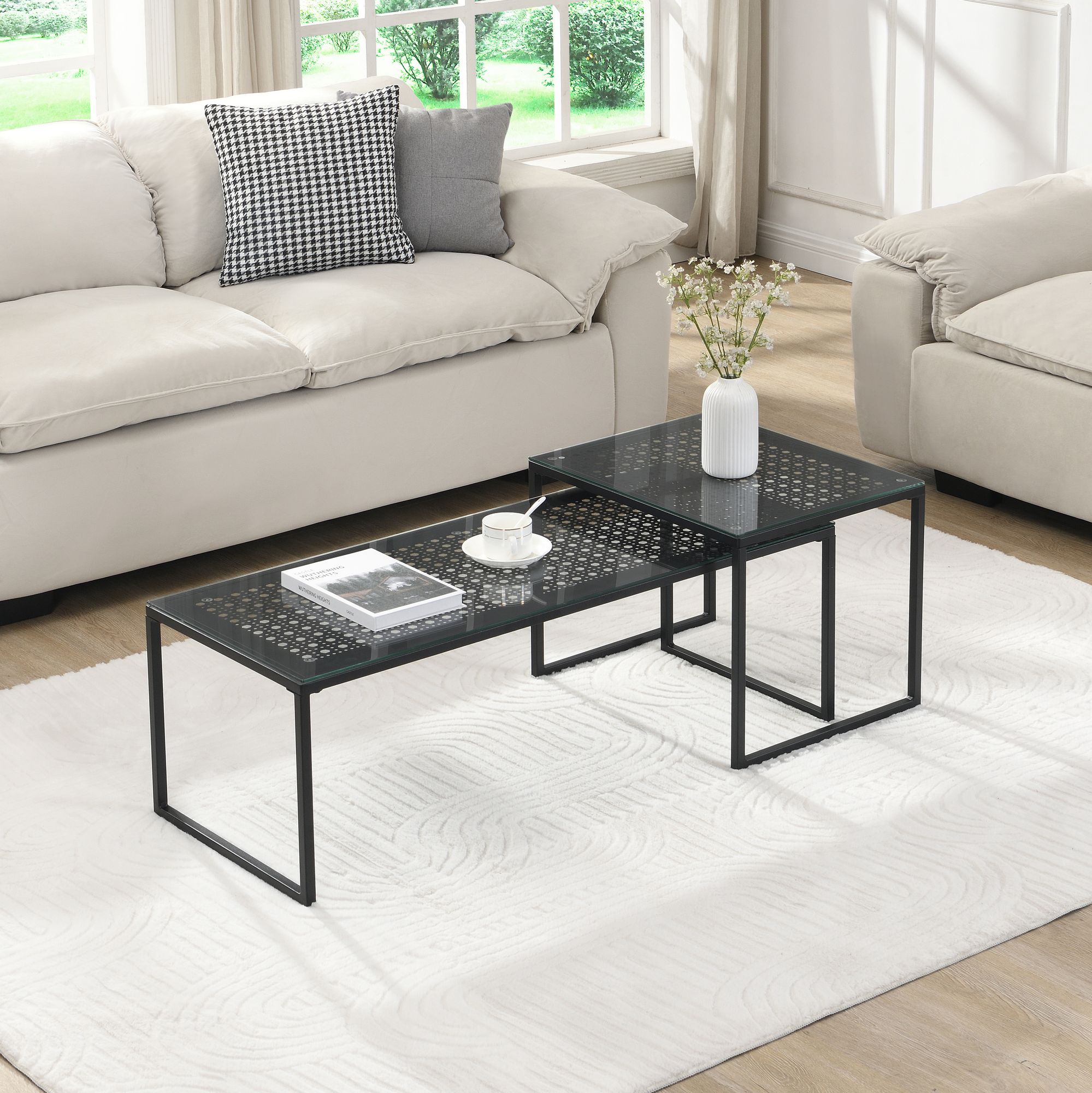 Satztisch FineBuy 2er Set Glasplatte Metallgestell Couchtisch Sofatisch Modern – Ansicht 2