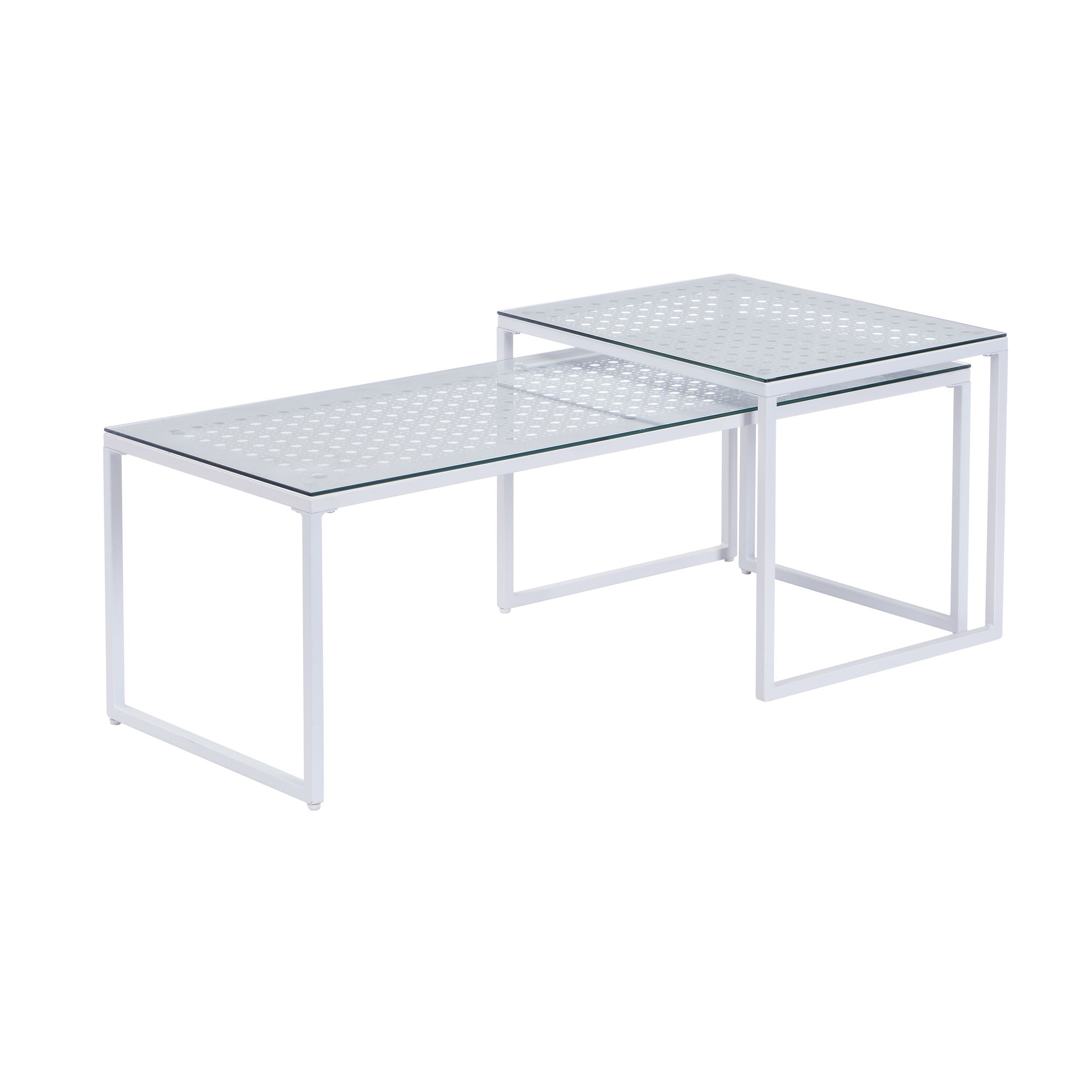FineBuy Satztisch Glas Metall 2er Set Modern Couchtisch, Design Sofatisch Platzsparend, Wohnzimmertisch Kaffeetisch Rechteckig & Quadratisch | Farbe: Weiß