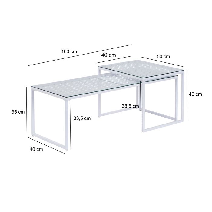 Satztisch FineBuy 2er Set Glasplatte Metallgestell Couchtisch Sofatisch Modern – Maßzeichnung