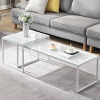 Satztisch FineBuy 2er Set Glasplatte Metallgestell Couchtisch Sofatisch Modern – Ansicht 1