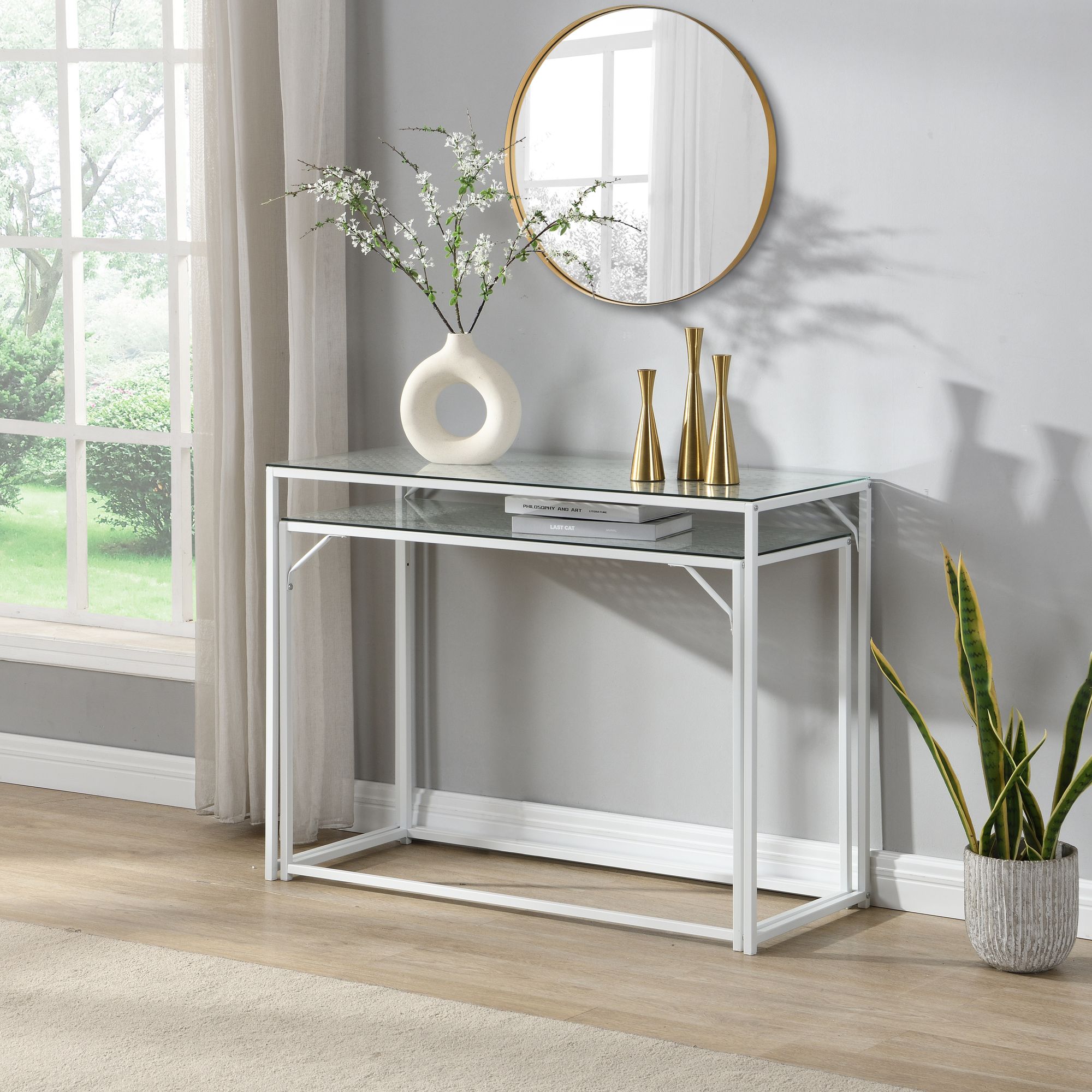 2er Set Konsolentische FineBuy Flurtische Metall Glasplatte Modern Industrial – Ansicht 4