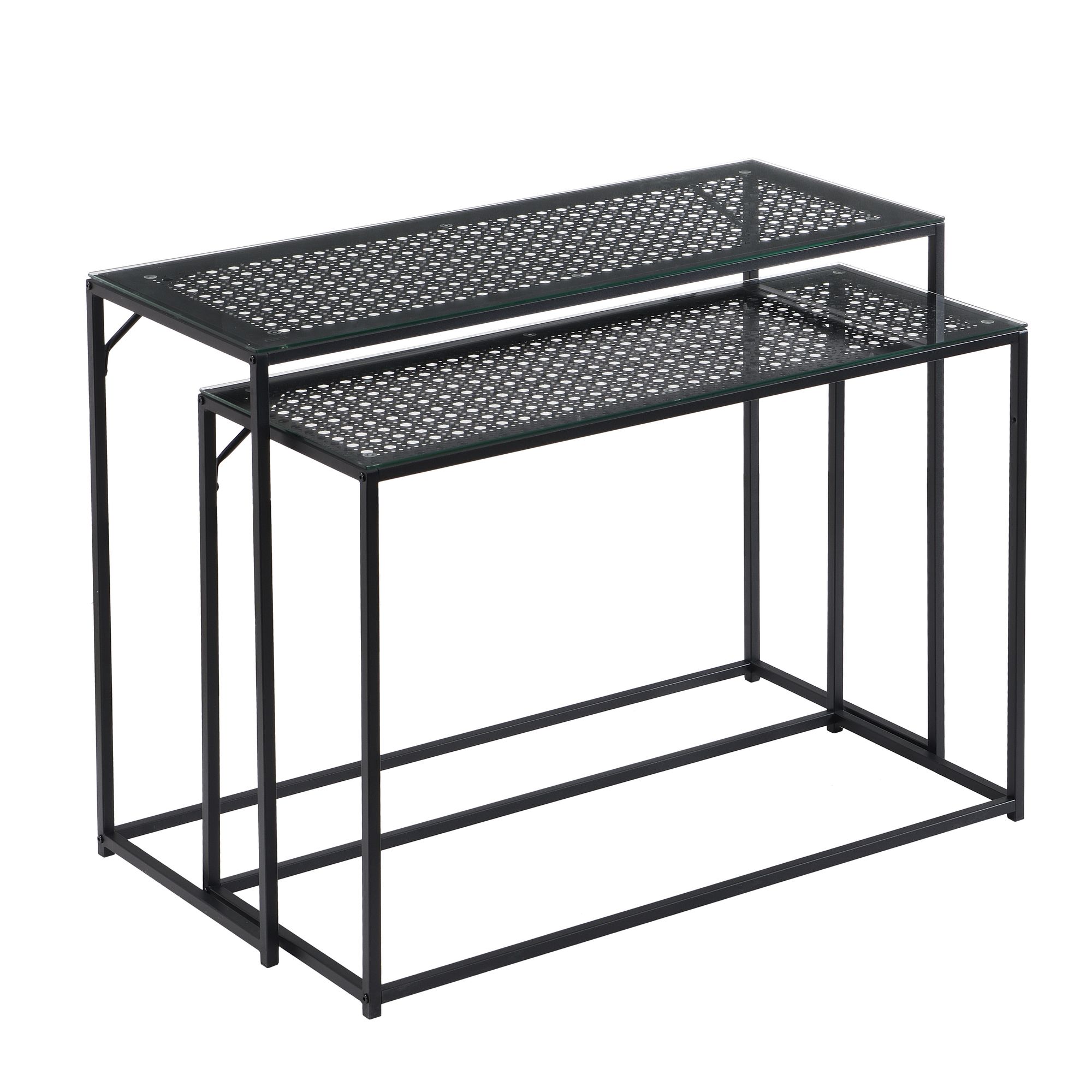 2er Set Konsolentische FineBuy Flurtische Metall Glasplatte Modern Industrial – Ansicht 6