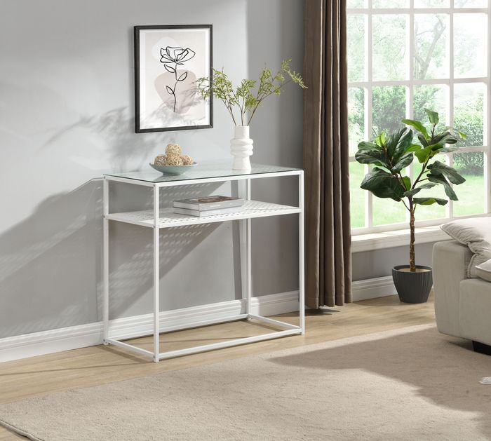 FineBuy Konsolentisch Glas Metall 80x40x77 cm Flurtisch Schmal, Ablagetisch Eingangsbereich mit Glasplatte & Metallgestell, Design Glastisch mit Ablage