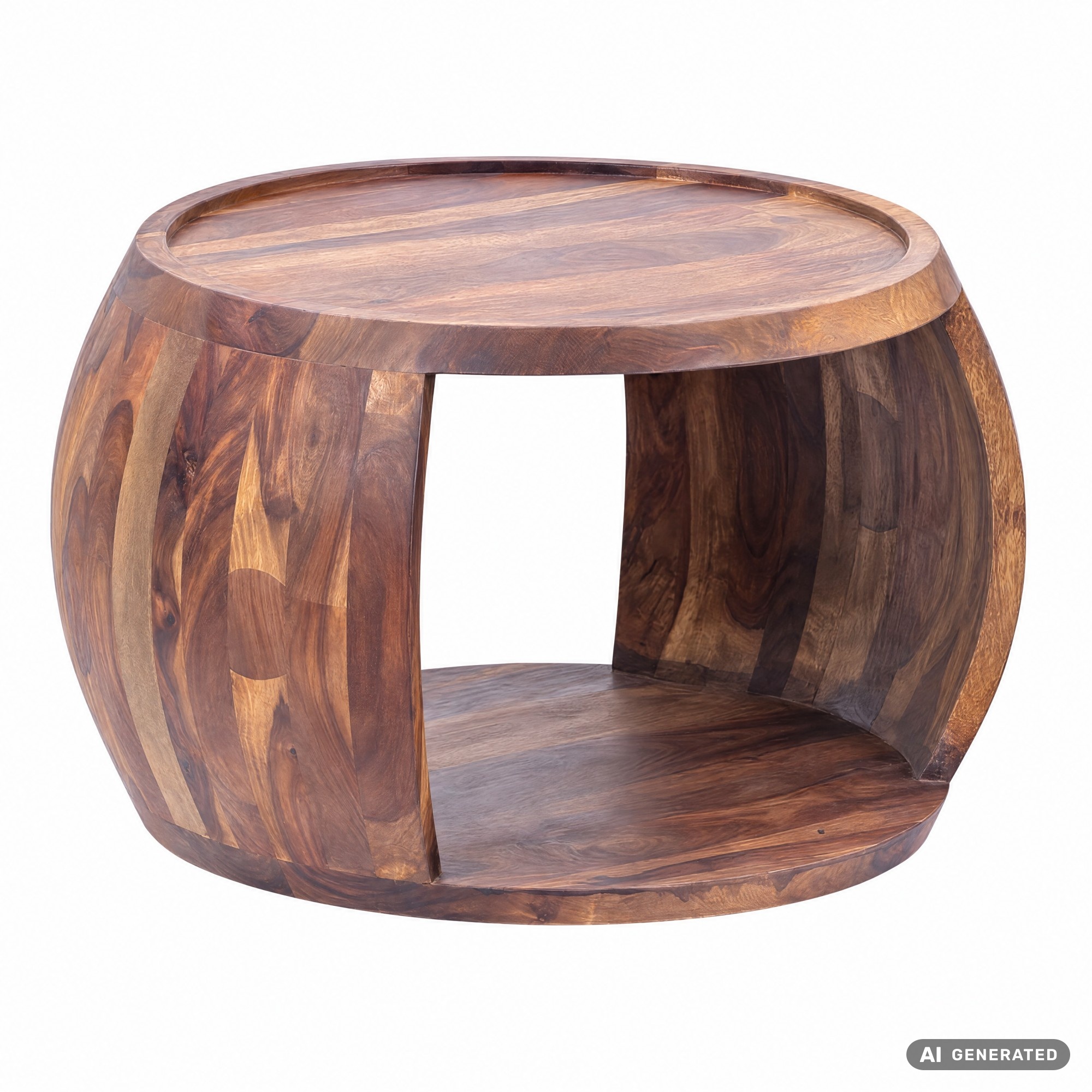 Couchtisch Sheesham Massivholz rund 60 cm Wohnzimmertisch Ablagefach Landhaus – Ansicht 6