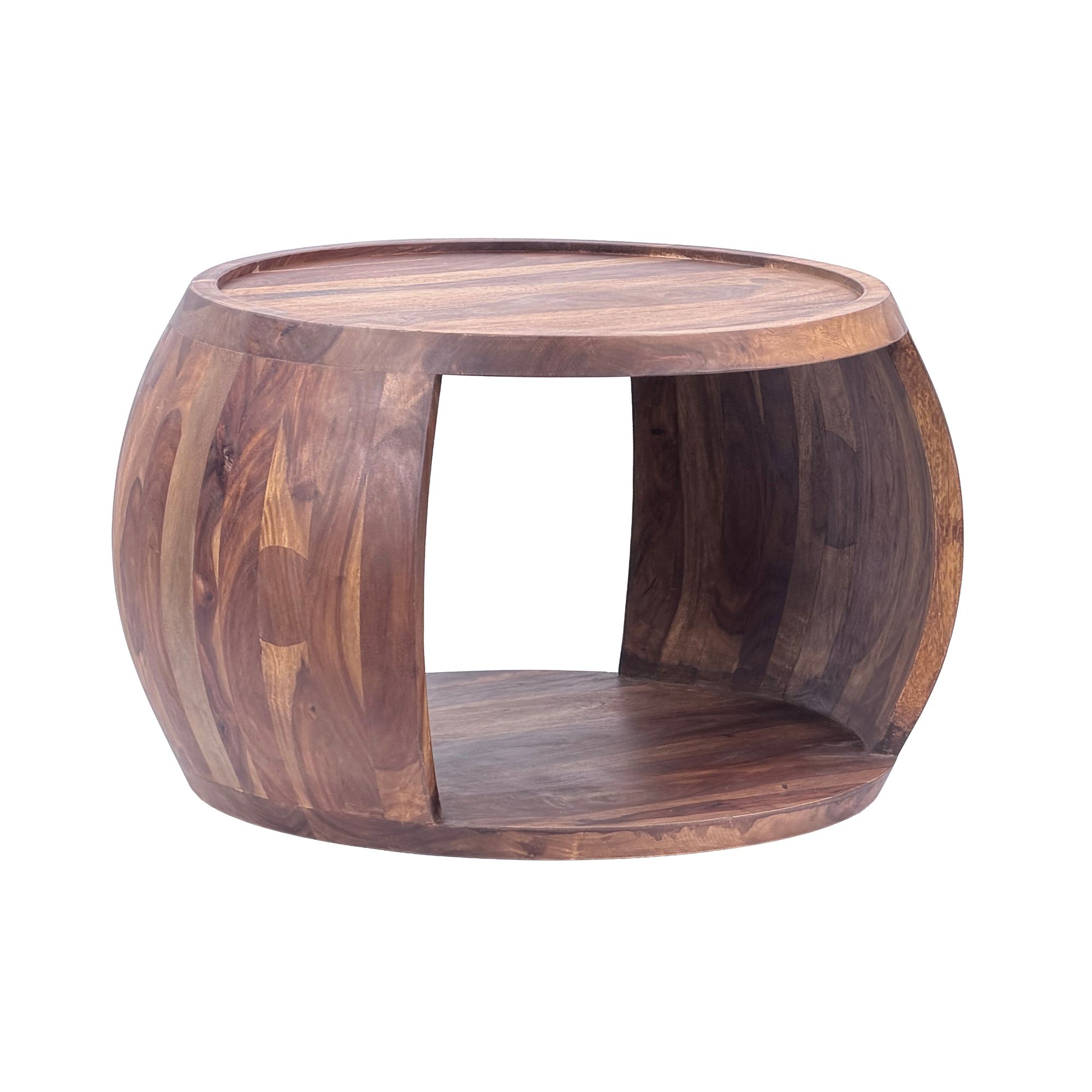 Couchtisch Sheesham Massivholz rund 60 cm Wohnzimmertisch Ablagefach Landhaus – Ansicht 6