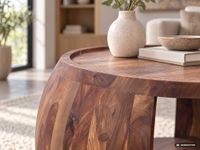 Couchtisch Sheesham Massivholz rund 60 cm Wohnzimmertisch Ablagefach Landhaus – Ansicht 4