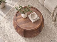 Couchtisch Sheesham Massivholz rund 60 cm Wohnzimmertisch Ablagefach Landhaus – Ansicht 5