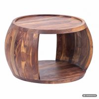 Couchtisch Sheesham Massivholz rund 60 cm Wohnzimmertisch Ablagefach Landhaus – Ansicht 6