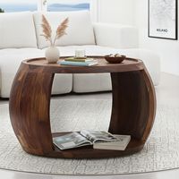 Couchtisch Sheesham Massivholz rund 60 cm Wohnzimmertisch Ablagefach Landhaus – Ansicht 2