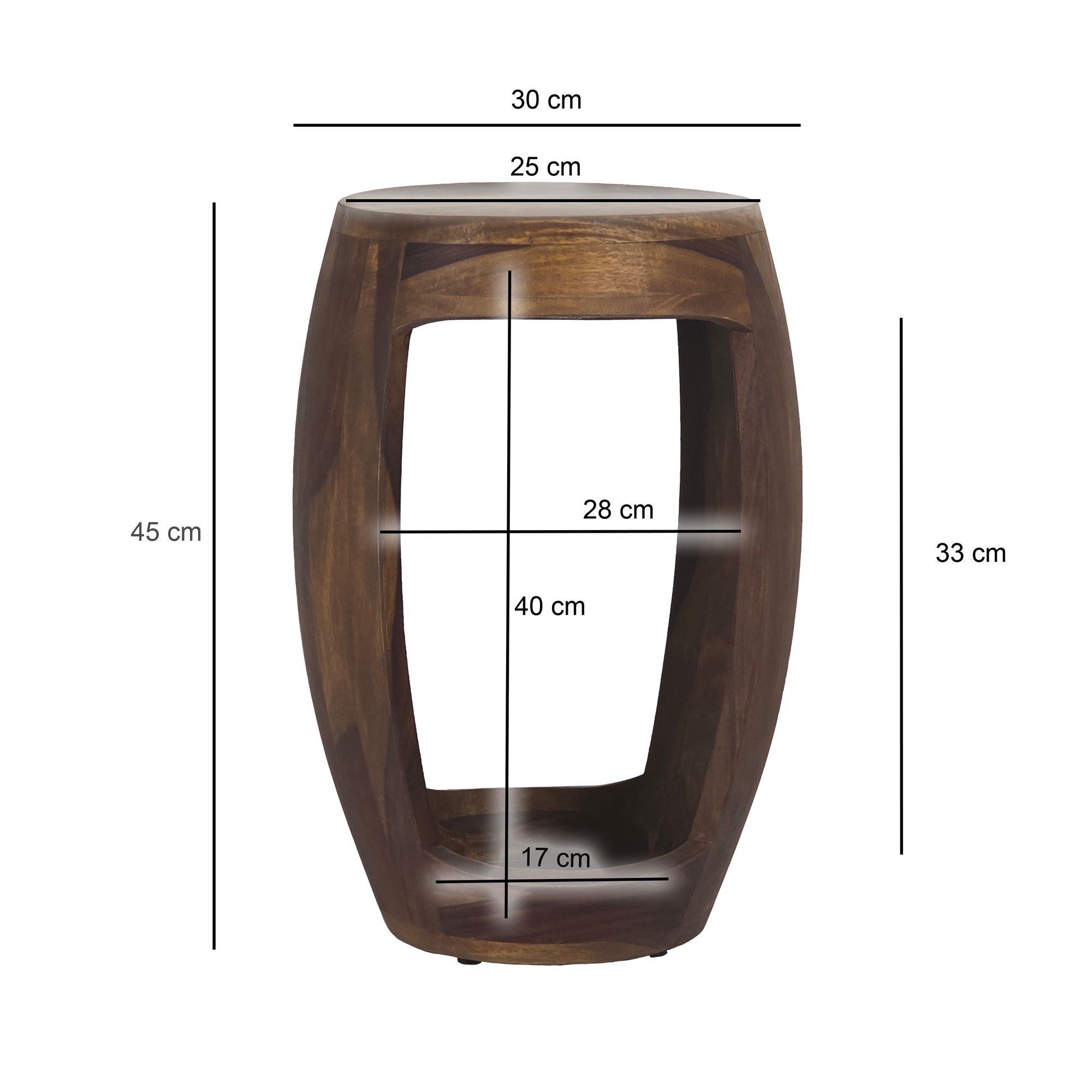 Beistelltisch Sheesham Massivholz rund 30cm Couchtisch mit Fach Wohnzimmertisch – Ansicht 3