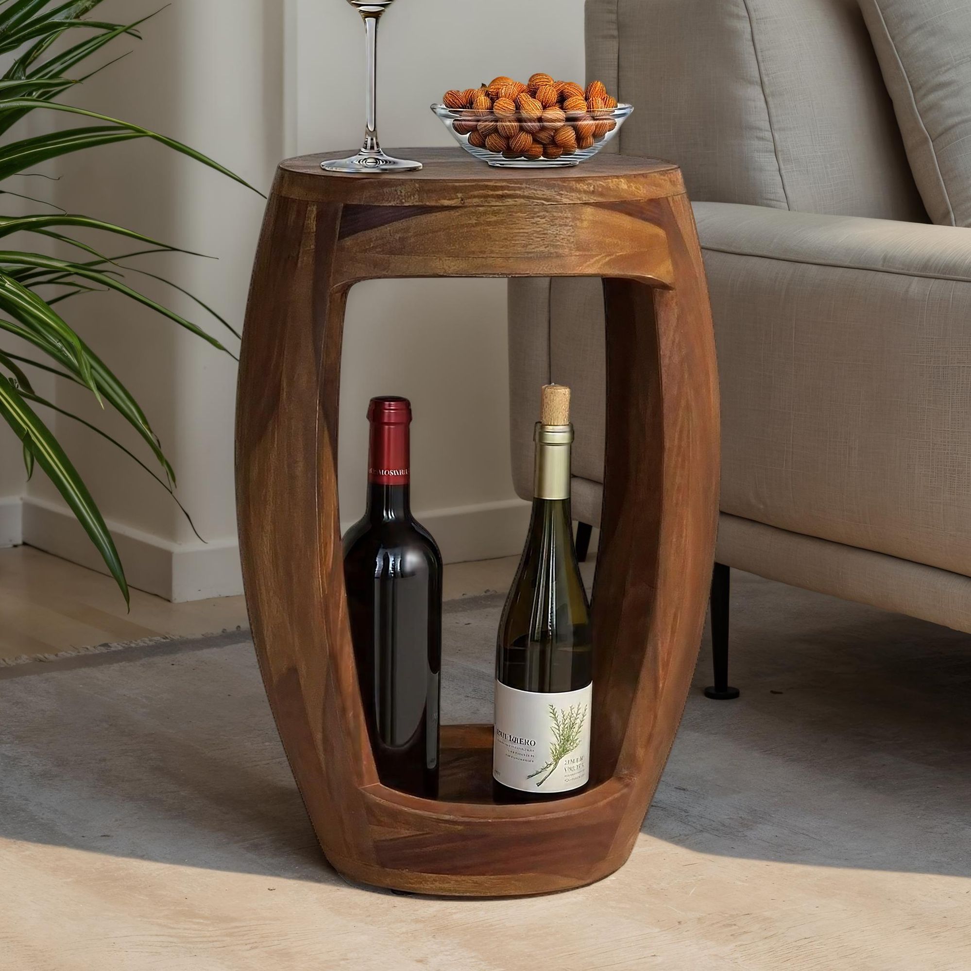 Beistelltisch Sheesham Massivholz rund 30cm Couchtisch mit Fach Wohnzimmertisch – Ansicht 1