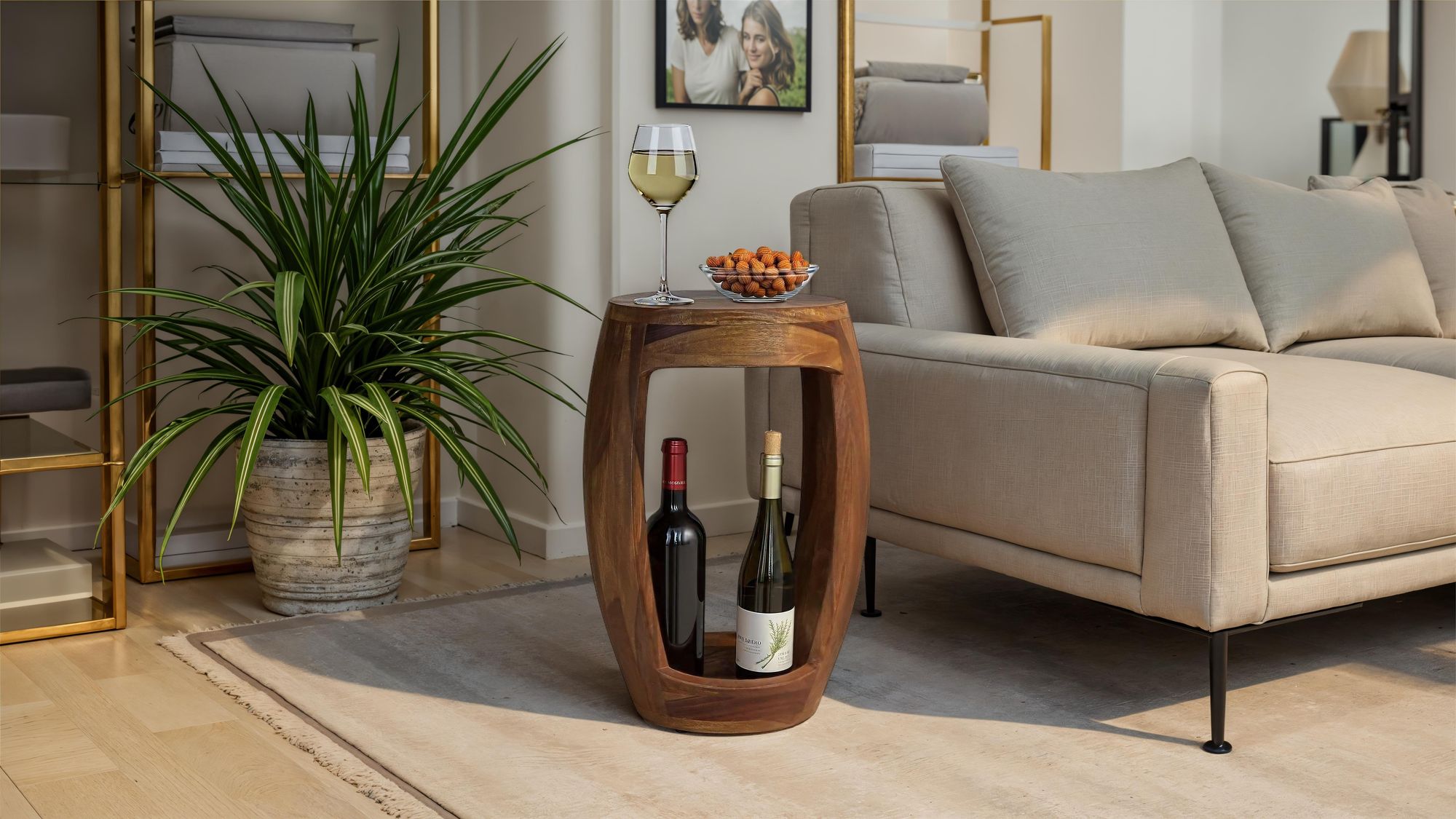 Beistelltisch Sheesham Massivholz rund 30cm Couchtisch mit Fach Wohnzimmertisch – Ansicht 2