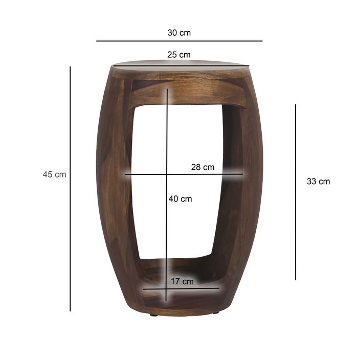 Beistelltisch Sheesham Massivholz rund 30cm Couchtisch mit Fach Wohnzimmertisch – Maßzeichnung