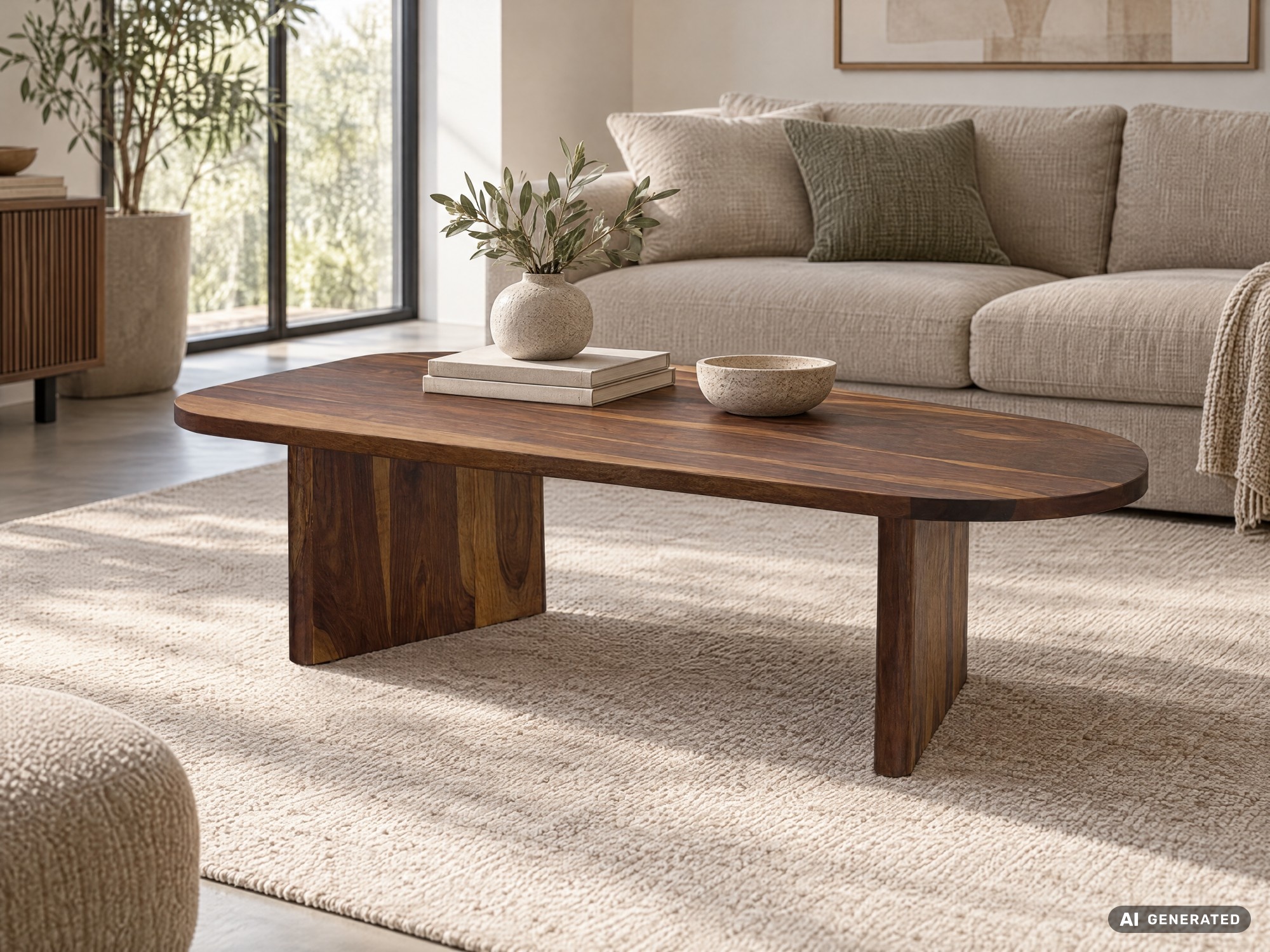 Couchtisch oval aus Sheesham Massivholz Sofatisch 120cm moderner Wohnzimmertisch – Ansicht 2