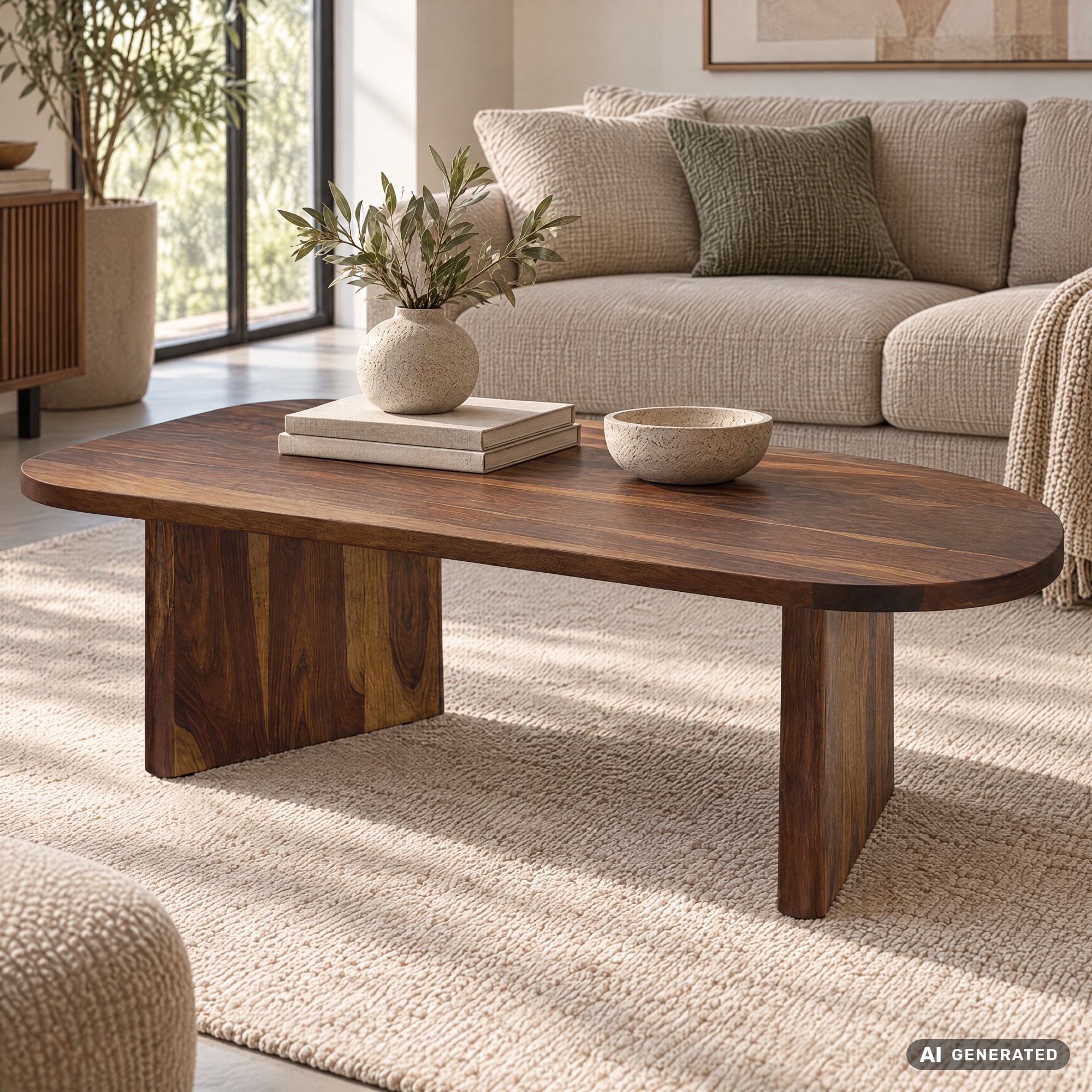 Couchtisch oval aus Sheesham Massivholz Sofatisch 120cm moderner Wohnzimmertisch – Ansicht 1