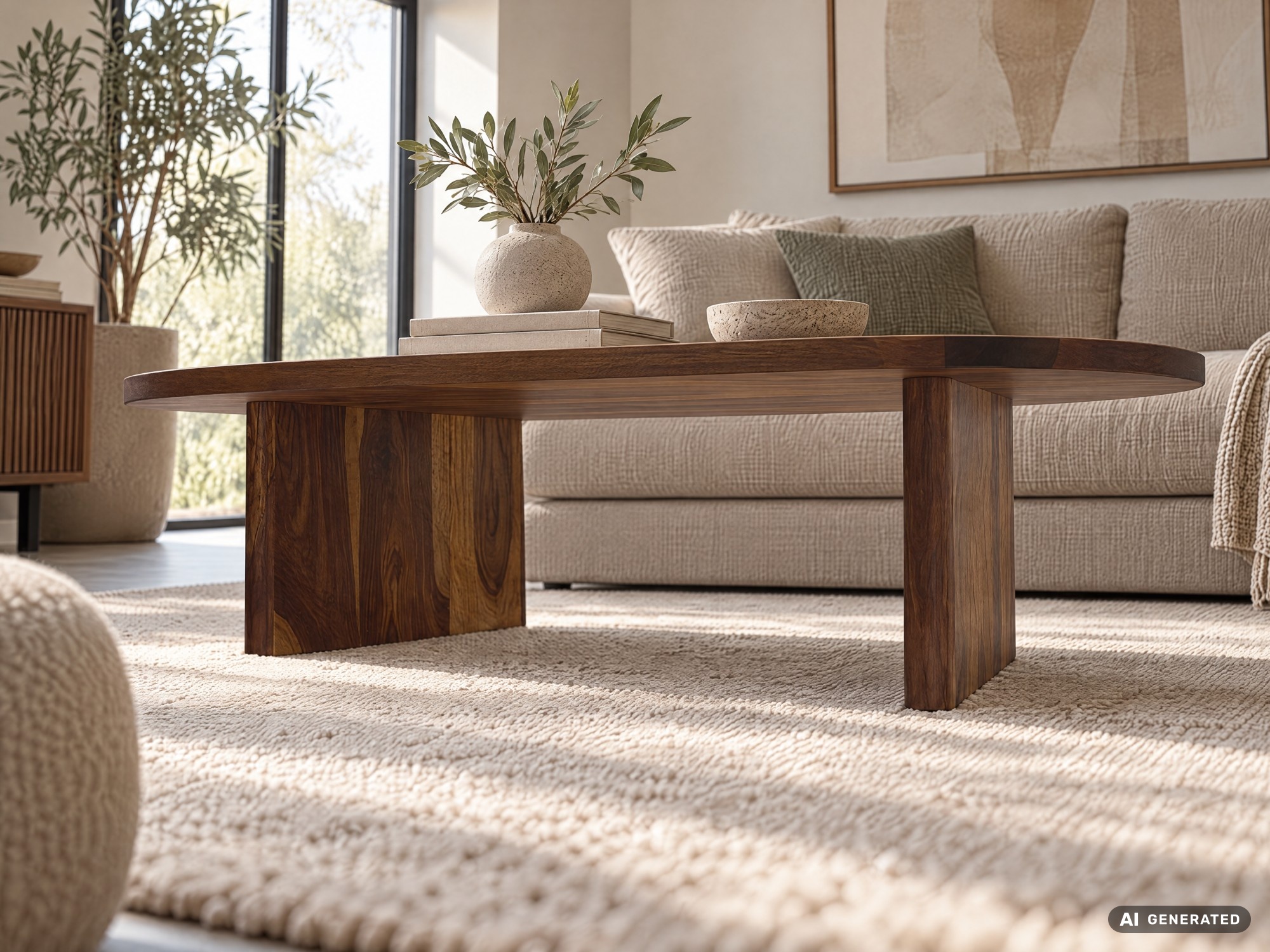 Couchtisch oval aus Sheesham Massivholz Sofatisch 120cm moderner Wohnzimmertisch – Ansicht 5