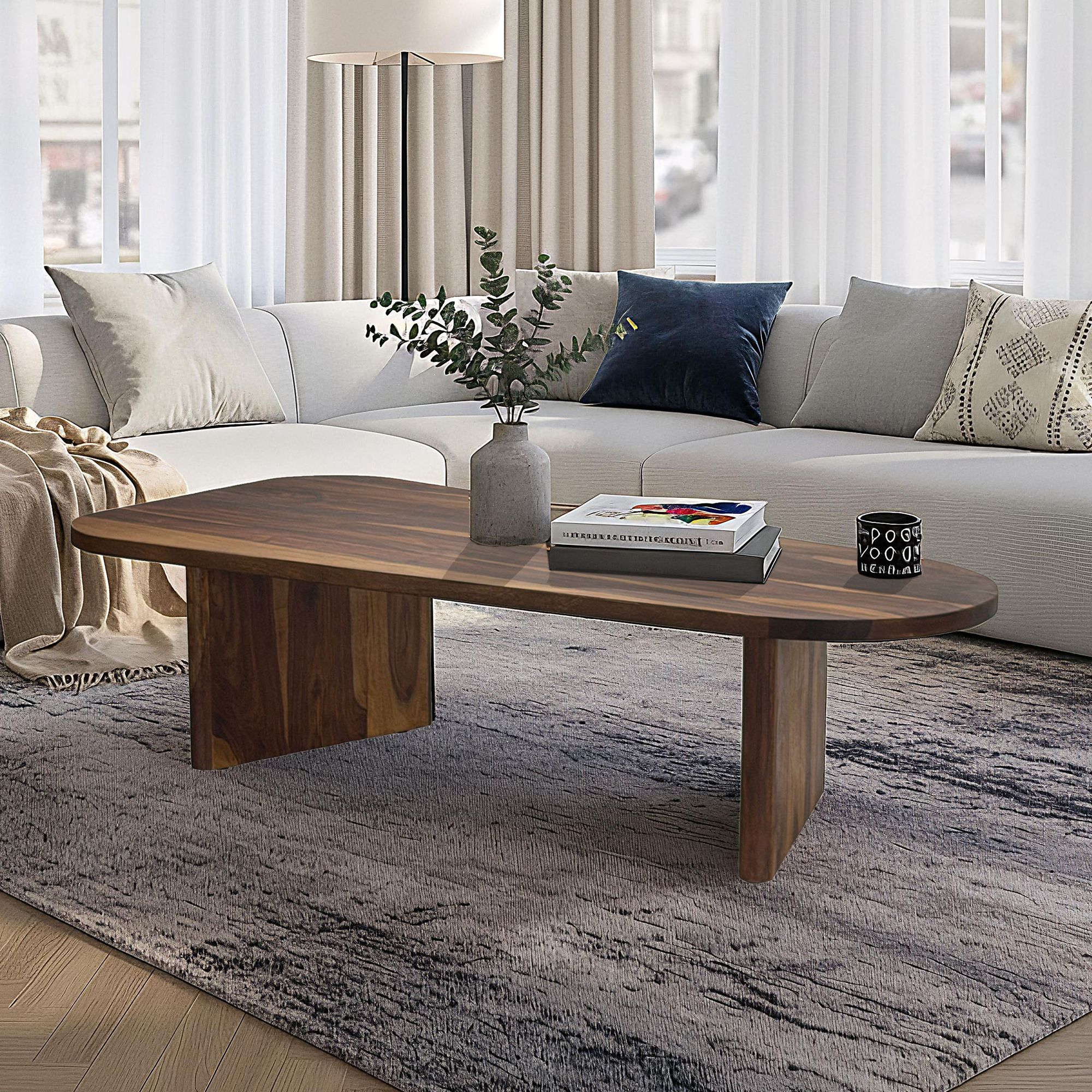 Couchtisch oval aus Sheesham Massivholz Sofatisch 120cm moderner Wohnzimmertisch – Ansicht 1