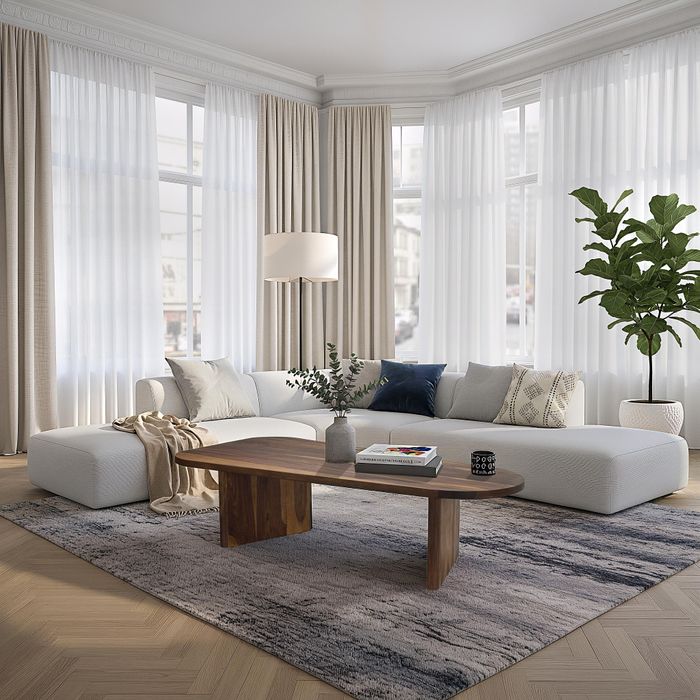 FineBuy Couchtisch Sheesham Massivholz oval 120cm · Handgefertigter Wohnzimmertisch im modernen Design mit abgerundeter Form · Flacher Sofatisch aus Echtholz