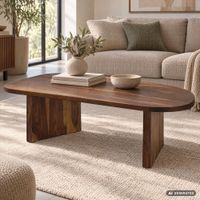 Couchtisch oval aus Sheesham Massivholz Sofatisch 120cm moderner Wohnzimmertisch – Ansicht 1