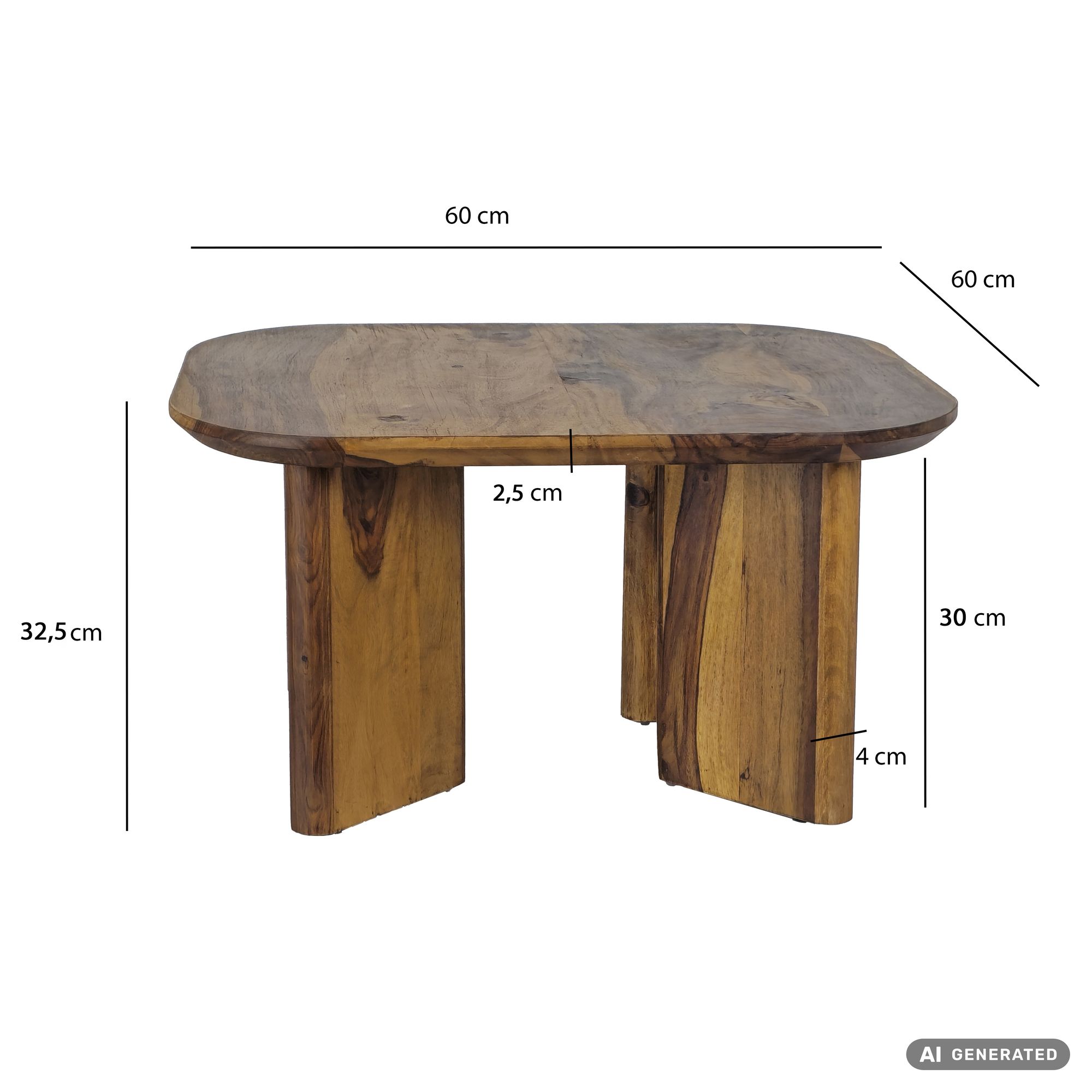 Couchtisch Sheesham Massivholz 60cm quadratisch Handgefertigter Wohnzimmertisch – Ansicht 3