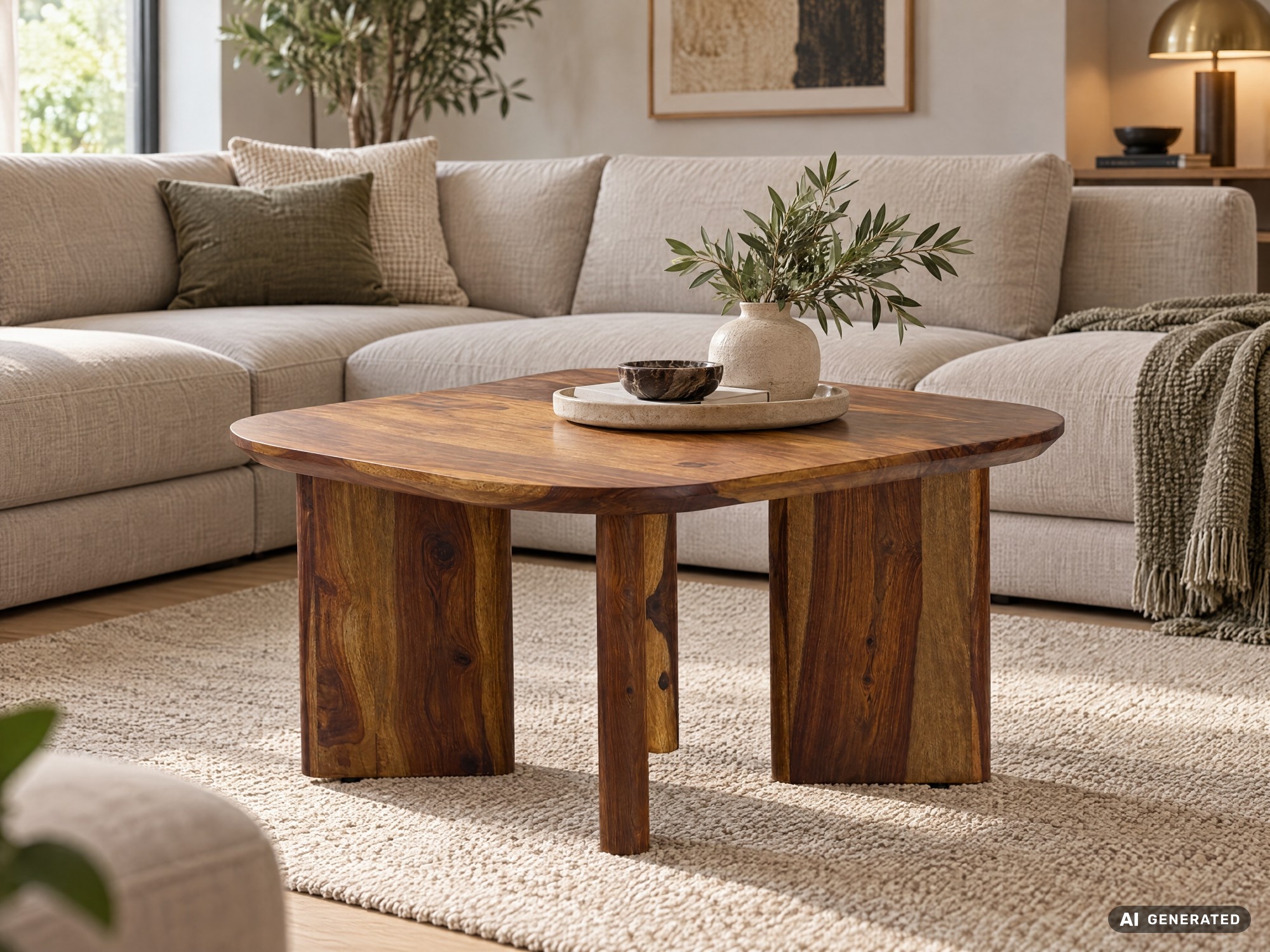 Couchtisch Sheesham Massivholz 60cm quadratisch Handgefertigter Wohnzimmertisch – Ansicht 2