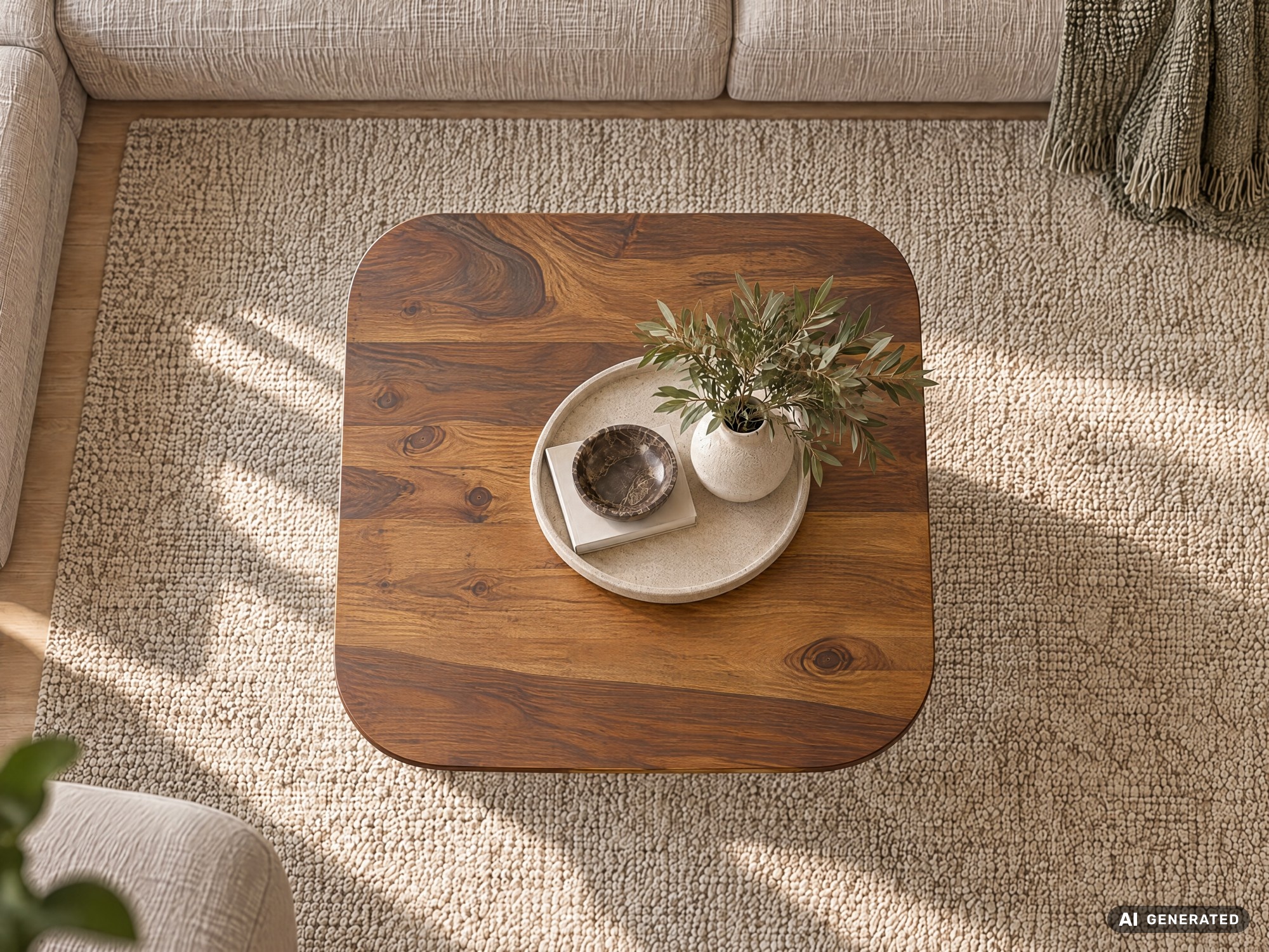 Couchtisch Sheesham Massivholz 60cm quadratisch Handgefertigter Wohnzimmertisch – Ansicht 5