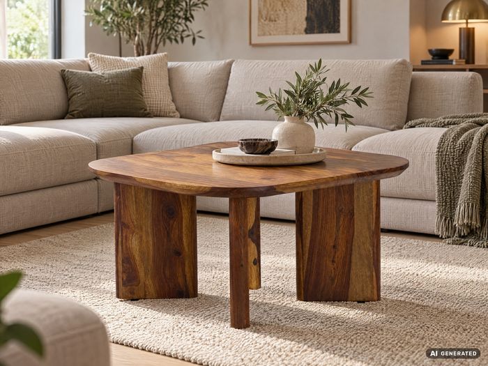 FineBuy Couchtisch Sheesham Massivholz 60cm quadratisch – Handgefertigter Wohnzimmertisch aus Echtholz mit abgerundeten Kanten im modernen Design